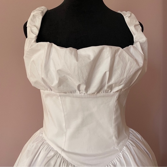 House of CB- Le Puff White Cotton Tulle Mini Dress Square Neck Romantic Size M - Picture 4 of 16